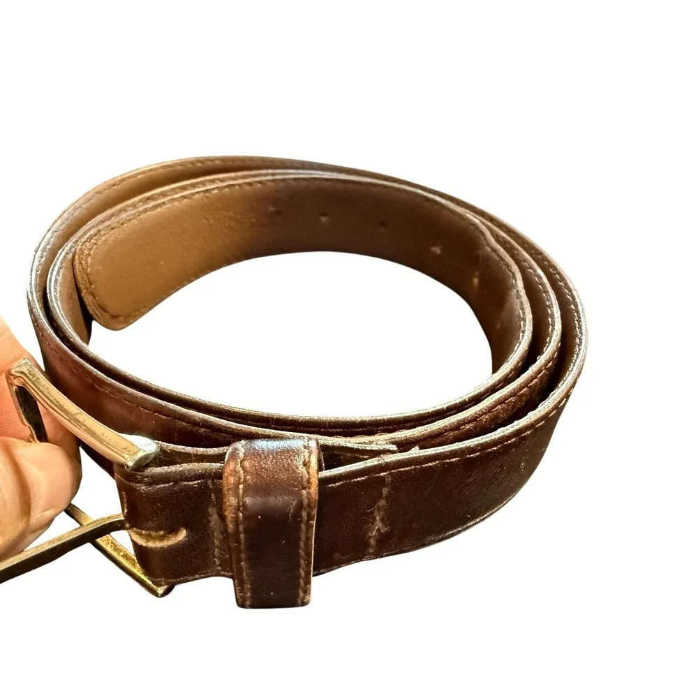 VNG Brown Stitched Leather Dress Belt - Men's Size 38 USA full grain cowhide‎